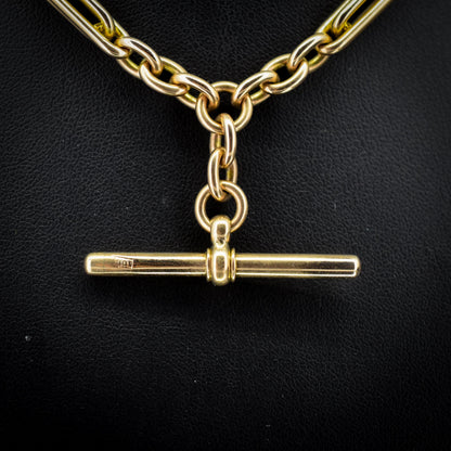 Vintage 10ct Yellow Gold Trombone and Oval Link Albert Chain Necklace | 14.75"