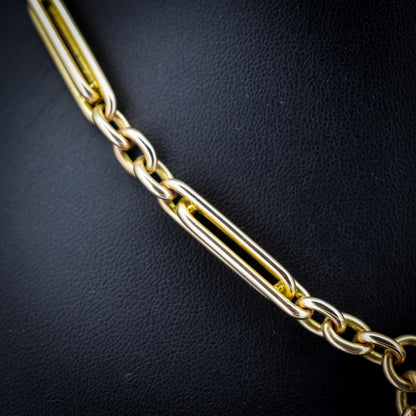 Vintage 10ct Yellow Gold Trombone and Oval Link Albert Chain Necklace | 14.75"