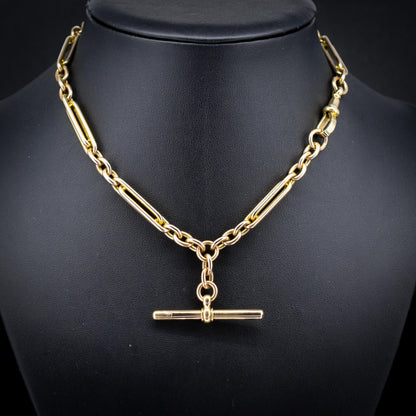 Vintage 10ct Yellow Gold Trombone and Oval Link Albert Chain Necklace | 14.75"