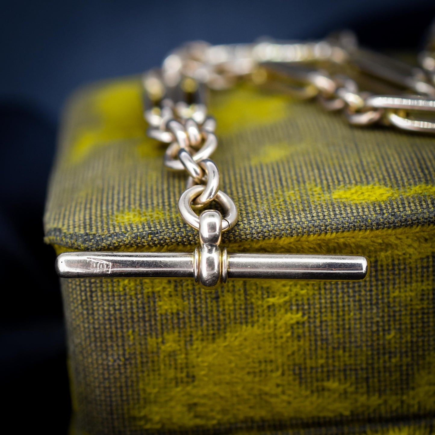 Vintage 10ct Yellow Gold Trombone and Oval Link Albert Chain Necklace | 14.75"