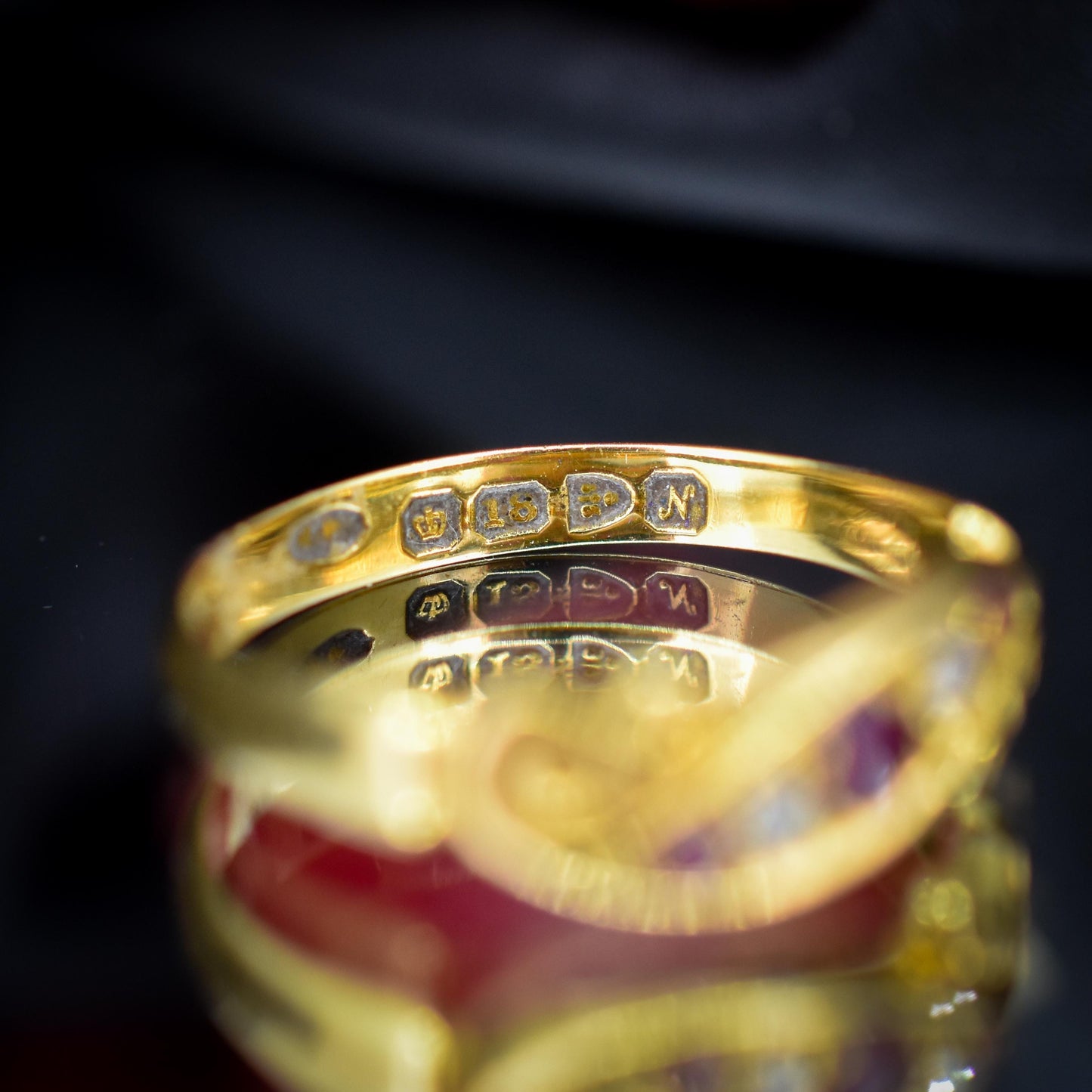 Antique Victorian Ruby Diamond Starburst 18ct Gold Band Ring | Dated 1913