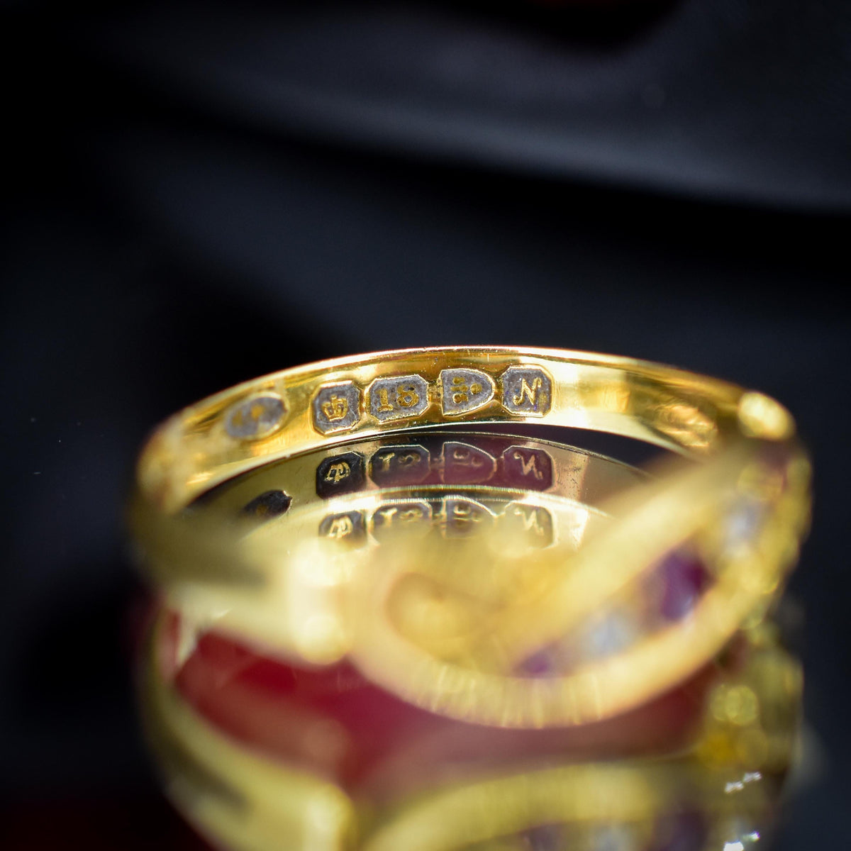 Antique Victorian Ruby Diamond Starburst 18ct Gold Band Ring | Dated 1913