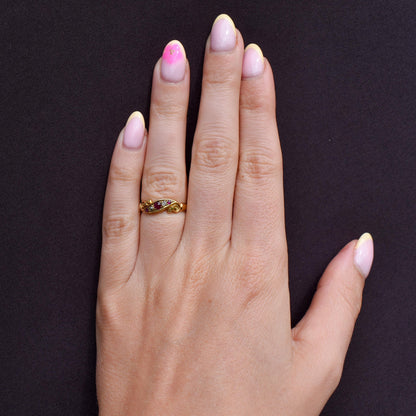 Antique Victorian Ruby Diamond Starburst 18ct Gold Band Ring | Dated 1913