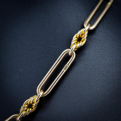 Antique '1925' 9ct Gold Trombone and Love Knot Link Albert Chain Necklace | 16"