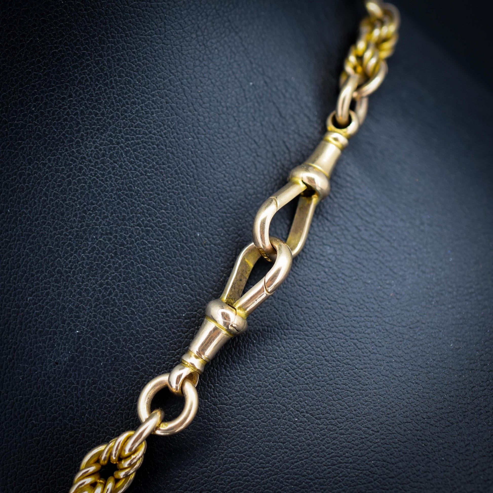 Antique '1925' 9ct Gold Trombone and Love Knot Link Albert Chain Necklace | 16"