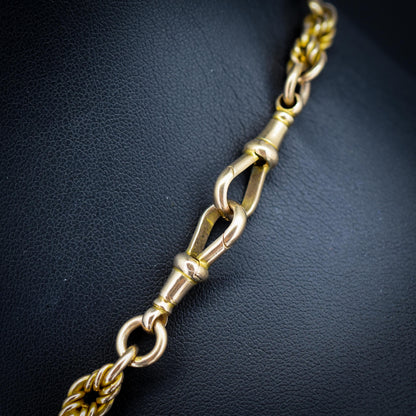 Antique '1925' 9ct Gold Trombone and Love Knot Link Albert Chain Necklace | 16"
