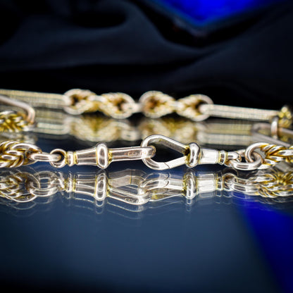 Antique '1925' 9ct Gold Trombone and Love Knot Link Albert Chain Necklace | 16"