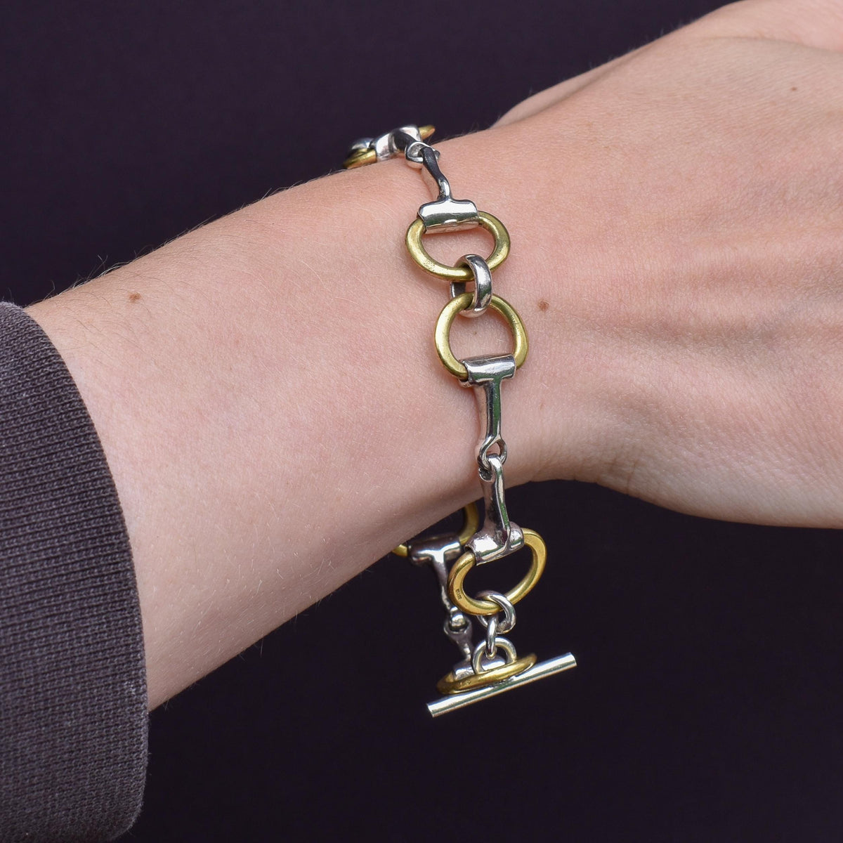 Vintage Multi Tone Sterling Silver Horsebit Snaffle Bracelet | 8.25"