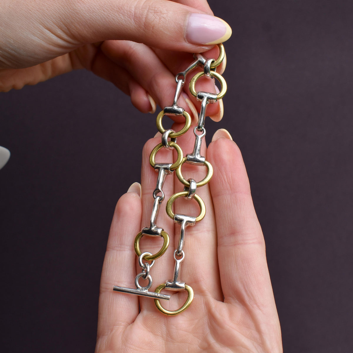 Vintage Multi Tone Sterling Silver Horsebit Snaffle Bracelet | 8.25"