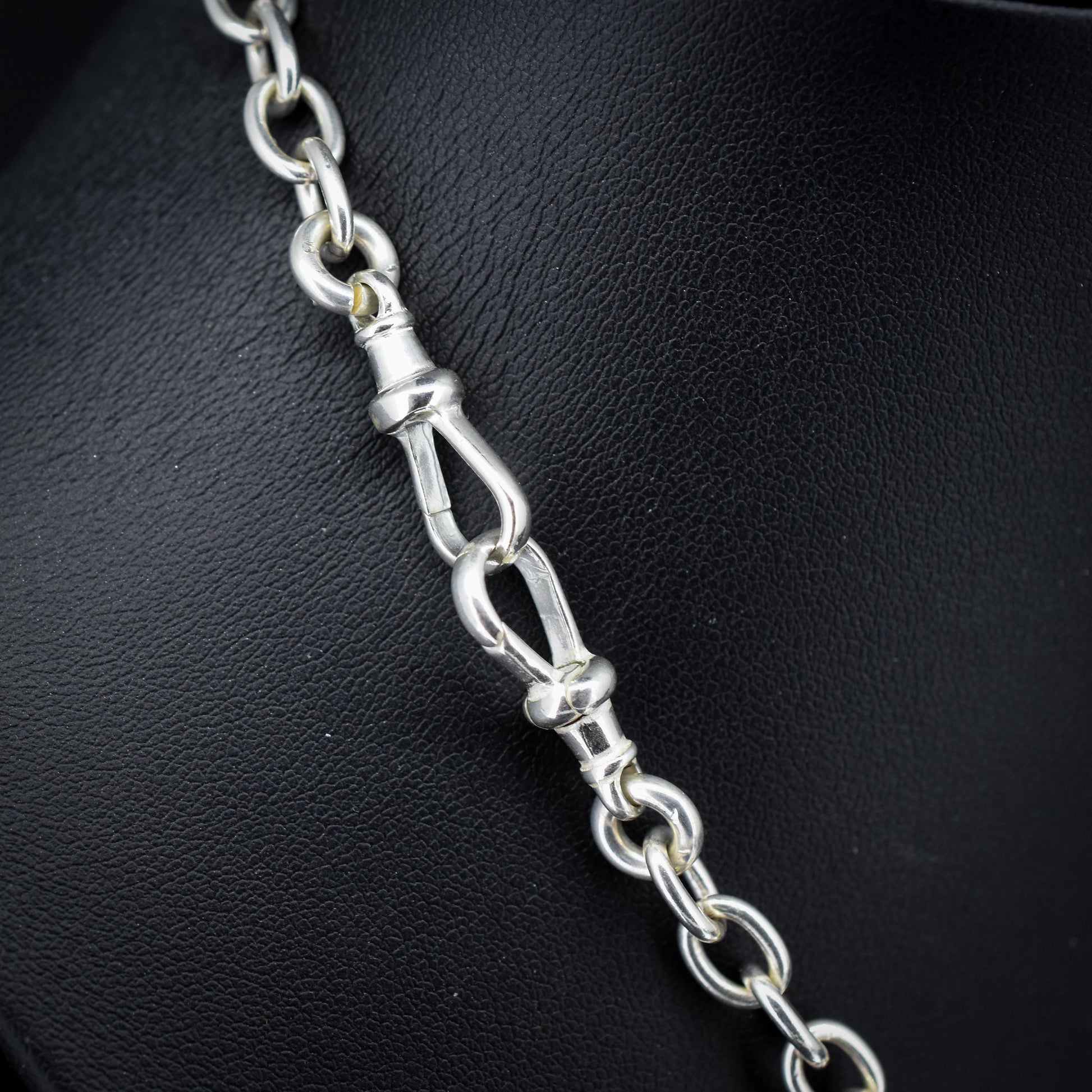 Vintage Sterling Silver Oval Cable Link Watch Chain Necklace with T-Bar and Dog Clips – 18"
