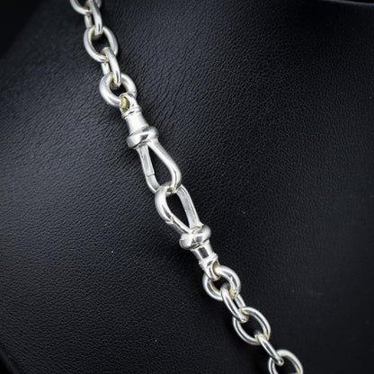 Vintage Sterling Silver Oval Cable Link Watch Chain Necklace with T-Bar and Dog Clips – 18"