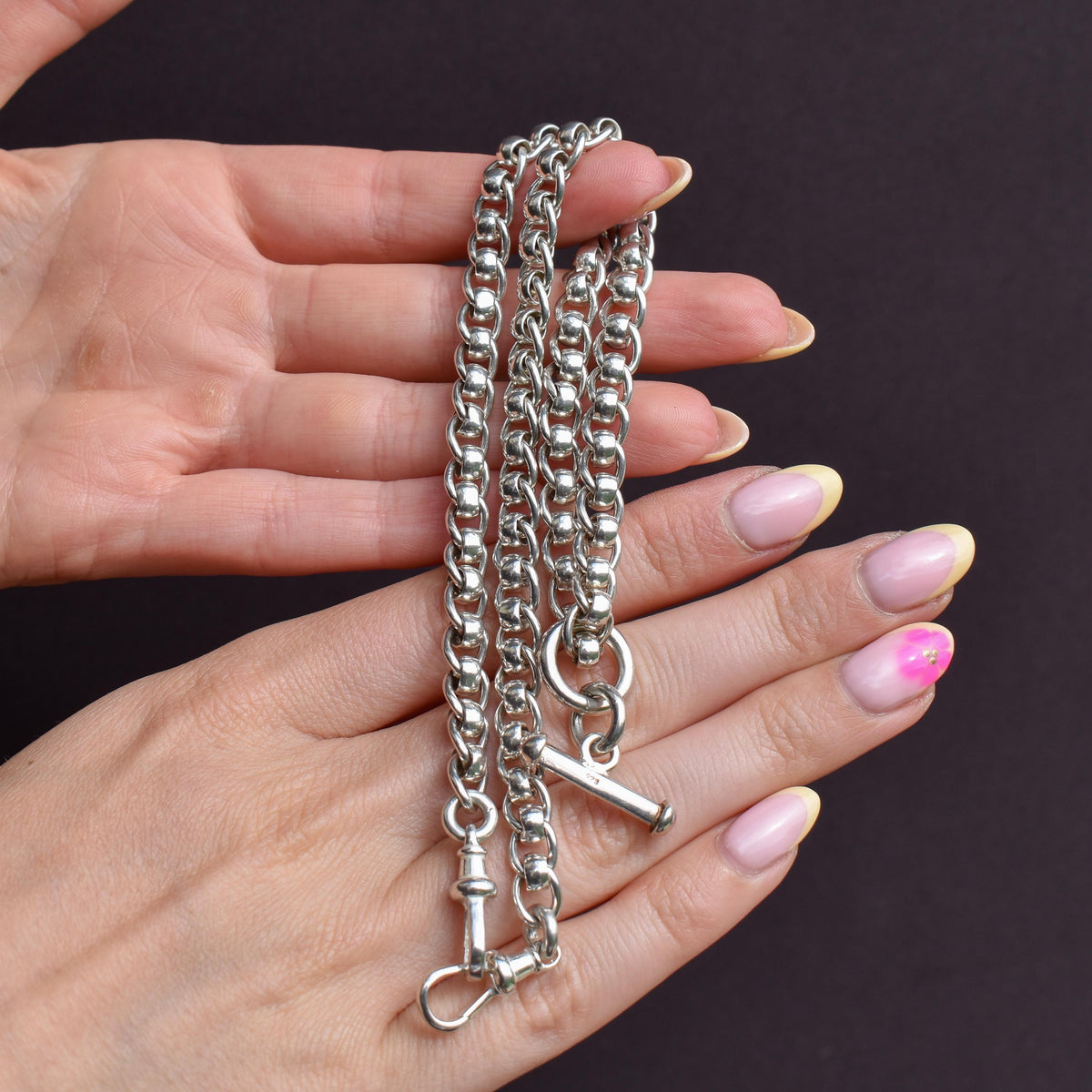 Vintage Sterling Silver Rollerball Albert Watch Chain Necklace | 17.5"