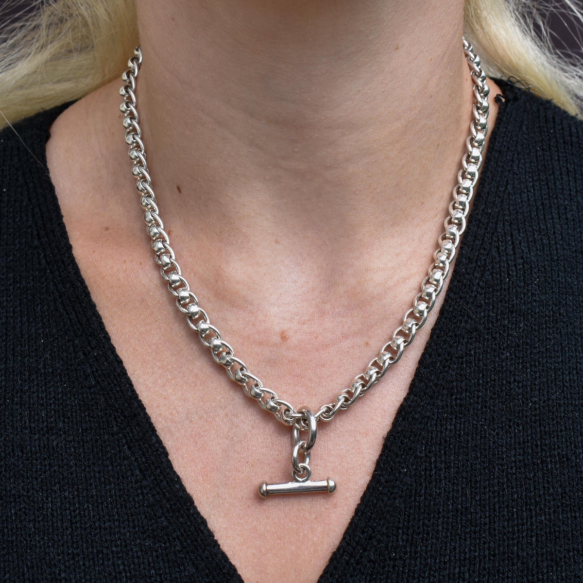 Vintage Sterling Silver Rollerball Albert Watch Chain Necklace | 17.5"