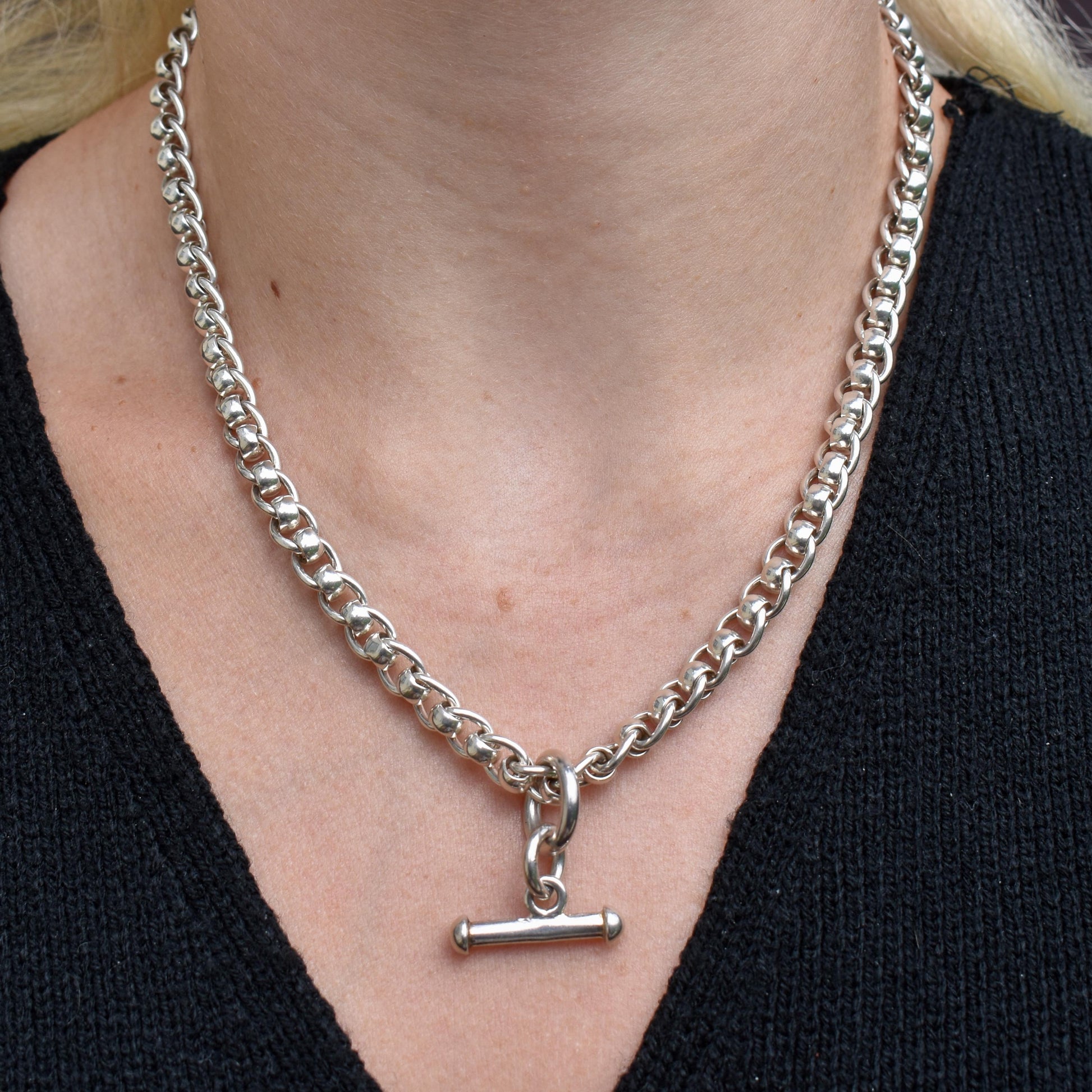 Vintage Sterling Silver Rollerball Albert Watch Chain Necklace | 17.5"