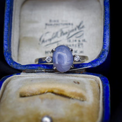 Star Sapphire and Diamond Silver Ring | Vintage Style