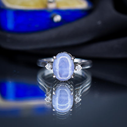 Star Sapphire and Diamond Silver Ring | Vintage Style