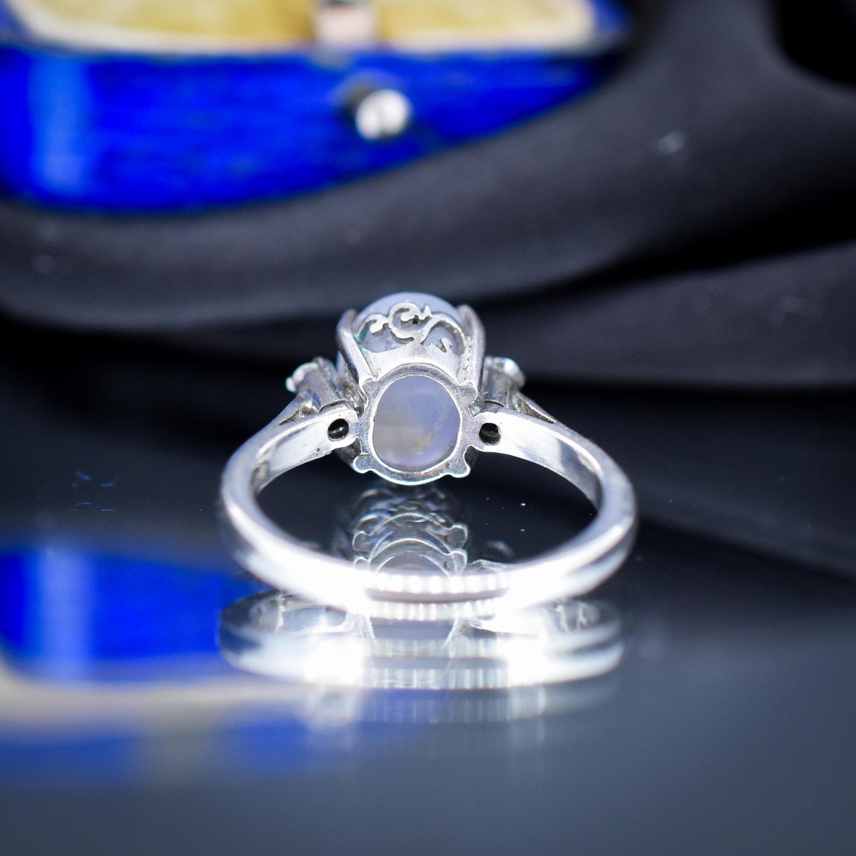 Star Sapphire and Diamond Silver Ring | Vintage Style