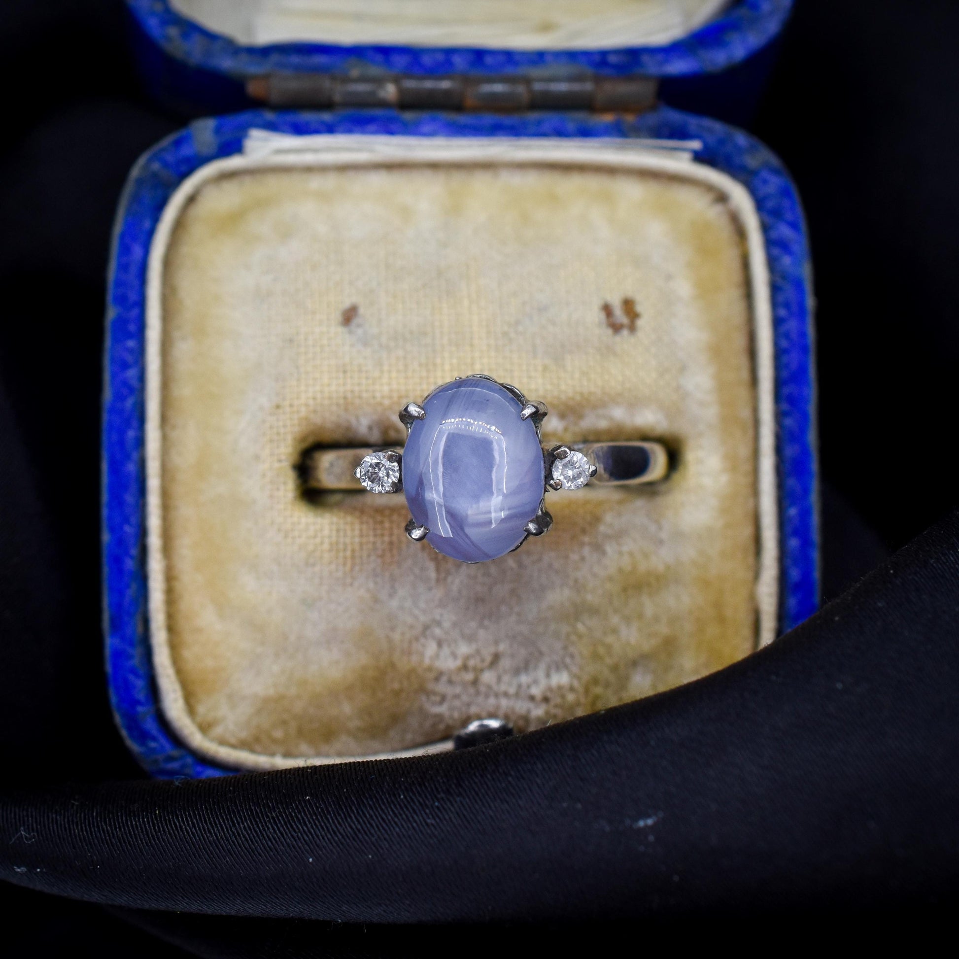 Star Sapphire and Diamond Silver Ring | Vintage Style