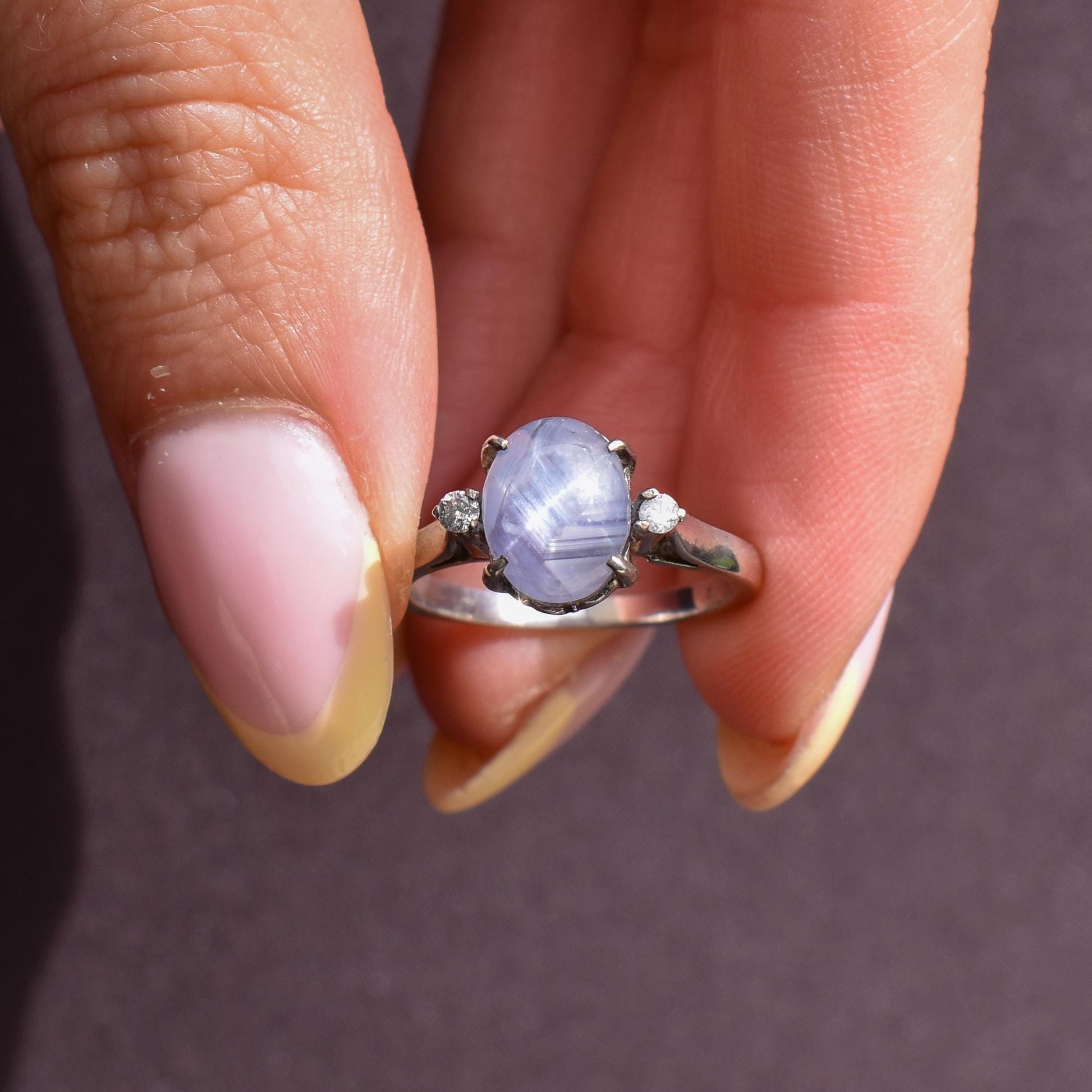 Star Sapphire and Diamond Silver Ring | Vintage Style