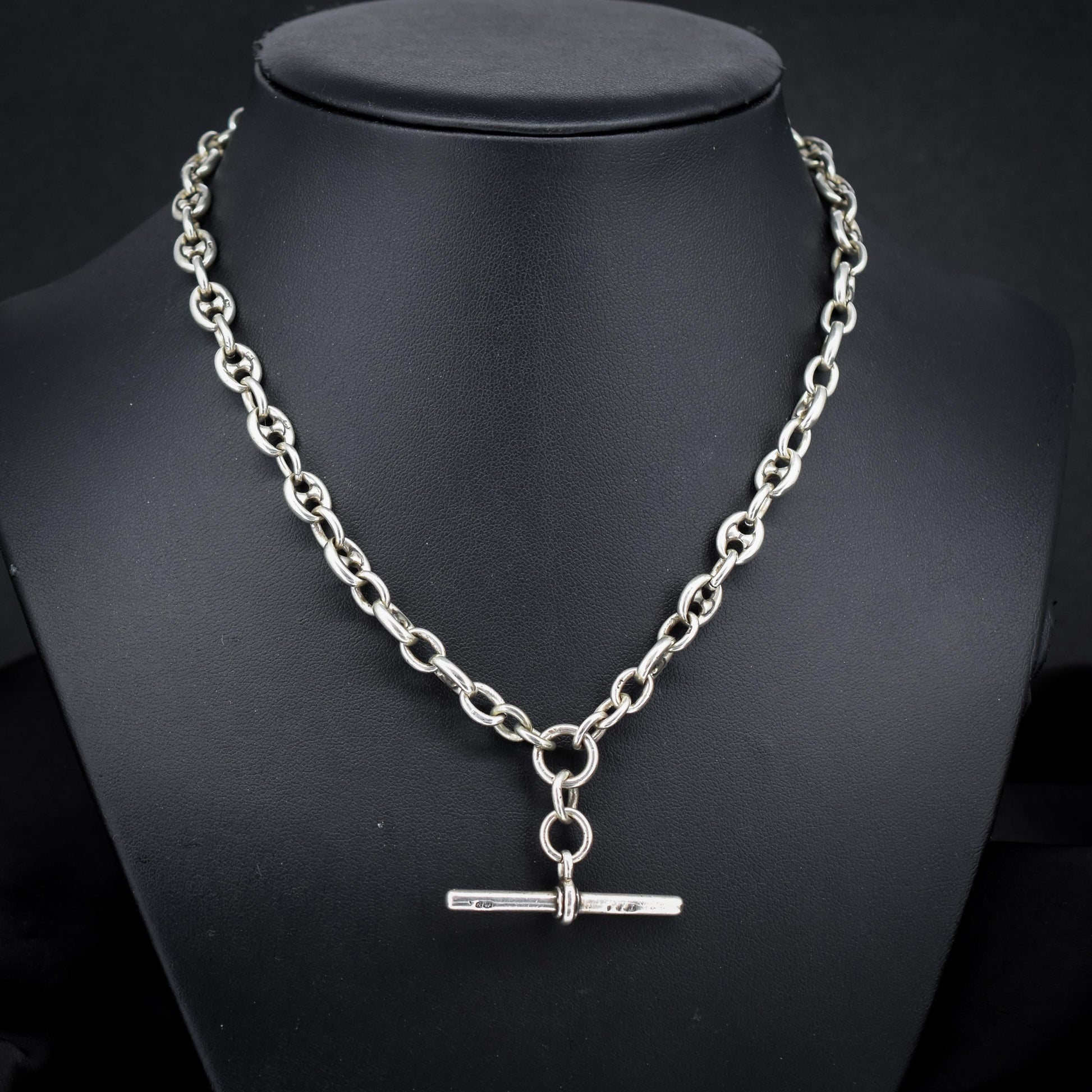 Antique 16.25" Sterling Silver Mariner Anchor Link Watch Chain Necklace