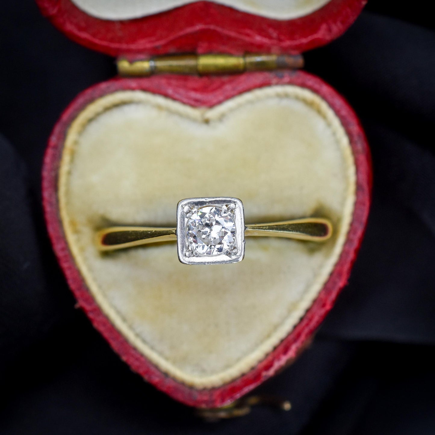 Antique 0.30ct Old Cut Diamond Square Solitaire 18ct Gold Engagement Ring