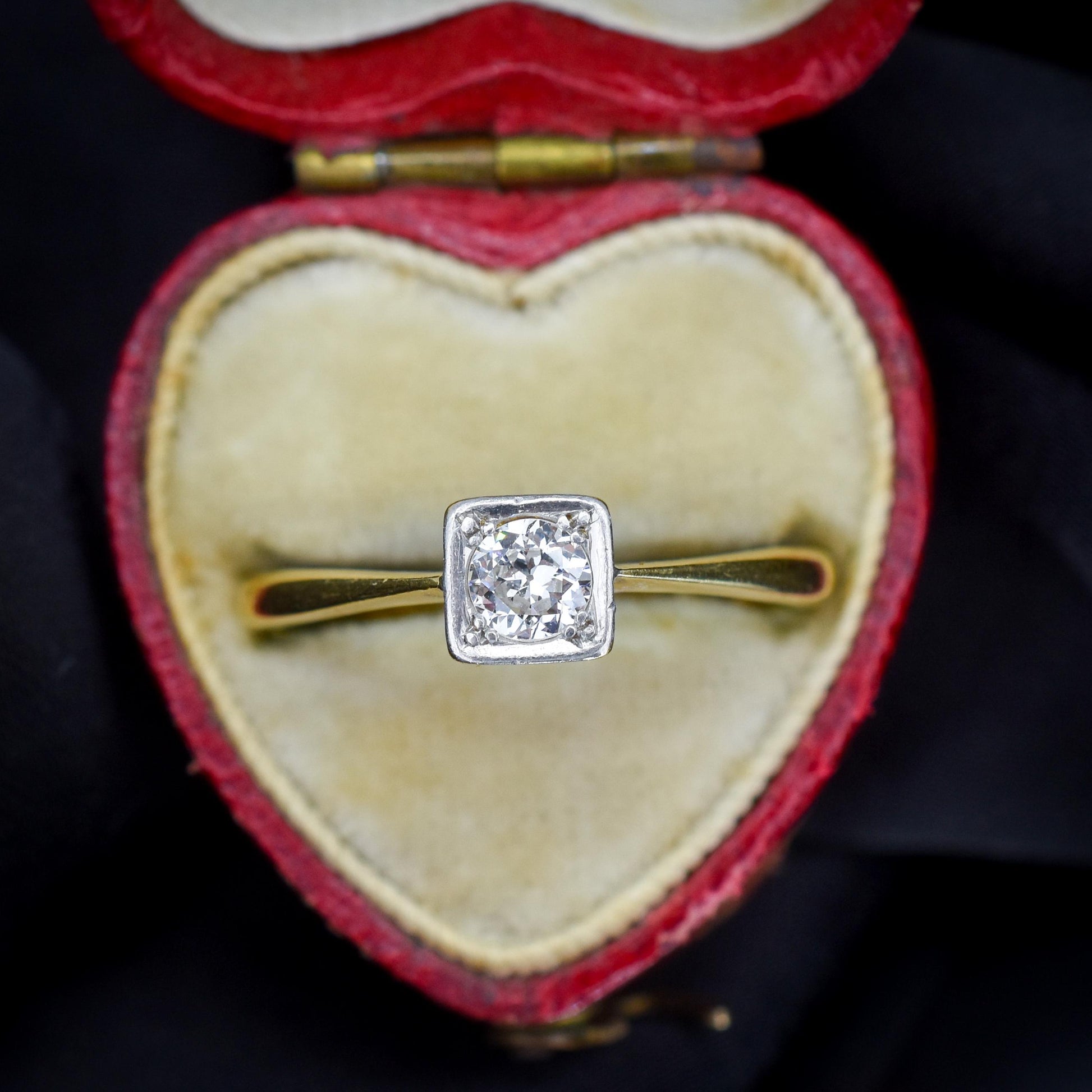 Antique 0.30ct Old Cut Diamond Square Solitaire 18ct Gold Engagement Ring