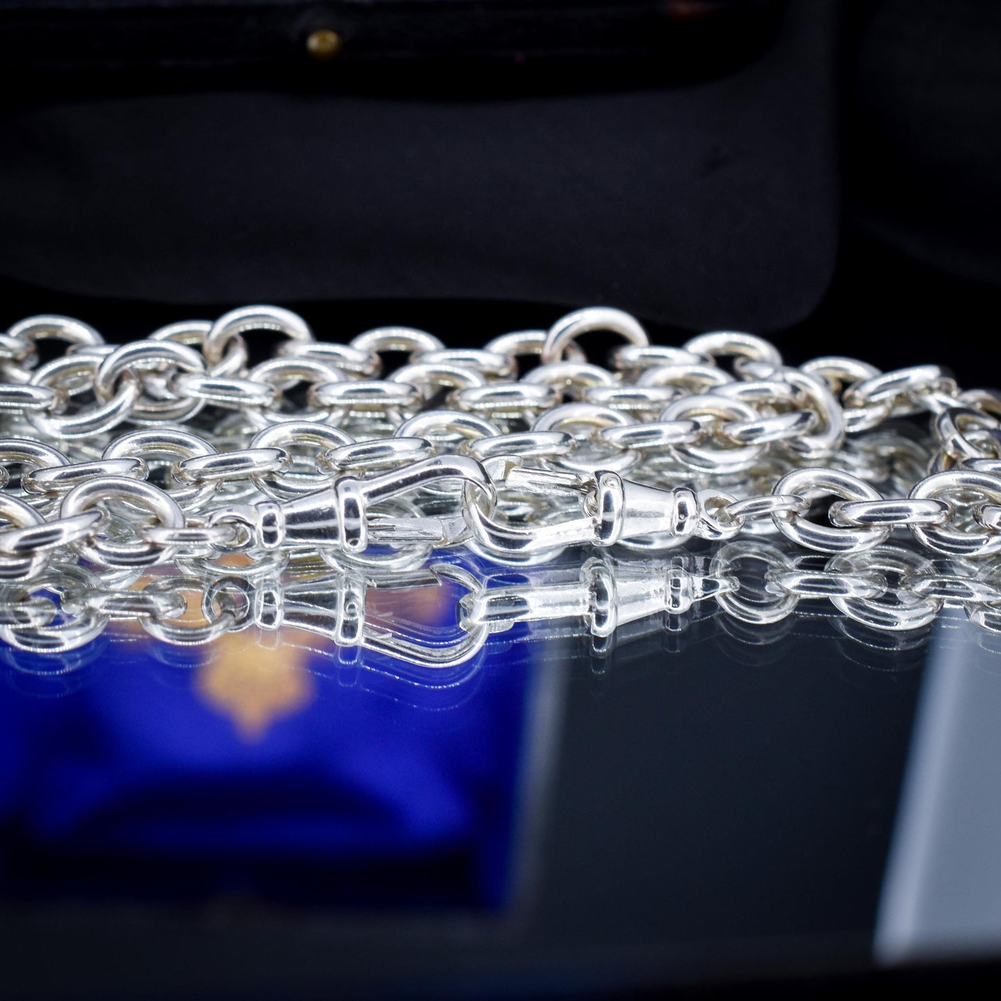 Vintage Sterling Silver Cable Link Watch Chain Necklace with T-Bar and Dog Clips – 19"