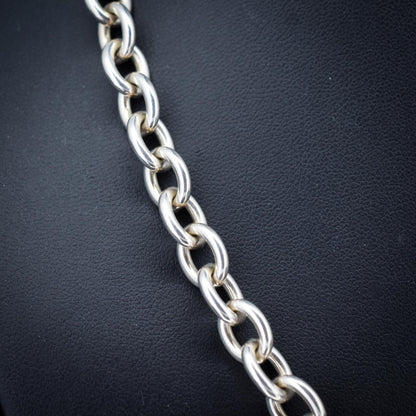 Vintage Sterling Silver Cable Link Watch Chain Necklace with T-Bar and Dog Clips – 19"