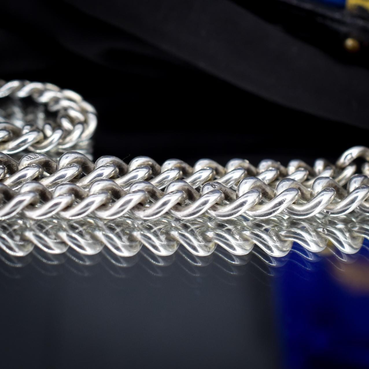 Antique 83g Sterling Silver Chunky Curb Link Albert Watch Chain Necklace – 25"