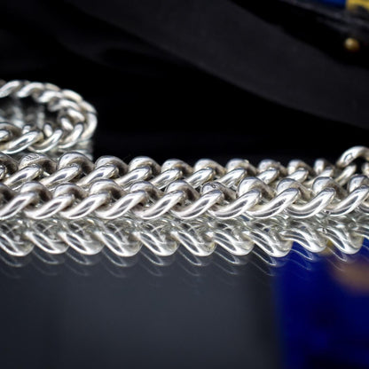 Antique 83g Sterling Silver Chunky Curb Link Albert Watch Chain Necklace – 25"