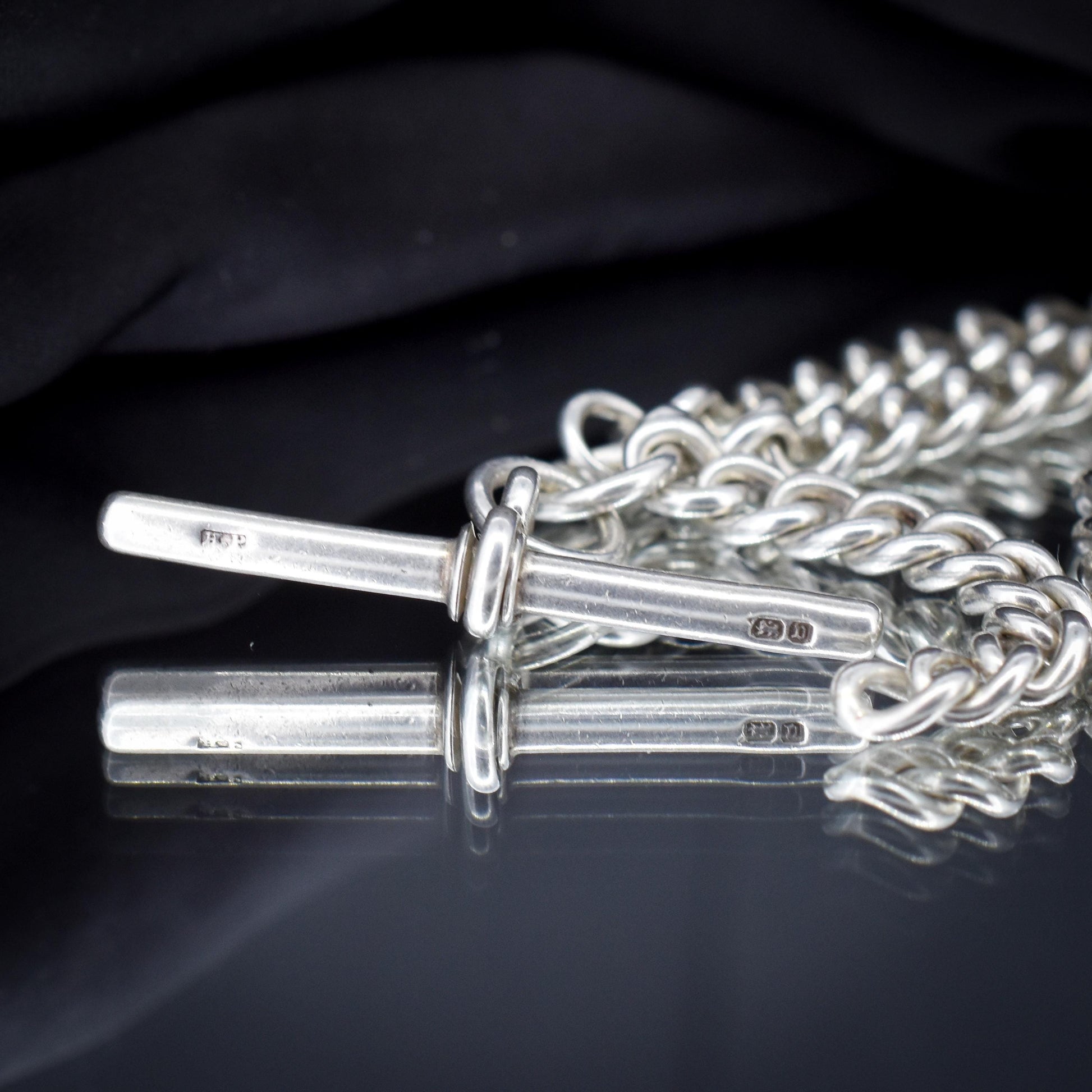 Antique 83g Sterling Silver Chunky Curb Link Albert Watch Chain Necklace – 25"
