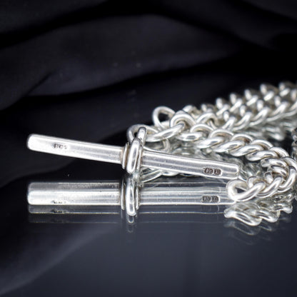 Antique 83g Sterling Silver Chunky Curb Link Albert Watch Chain Necklace – 25"