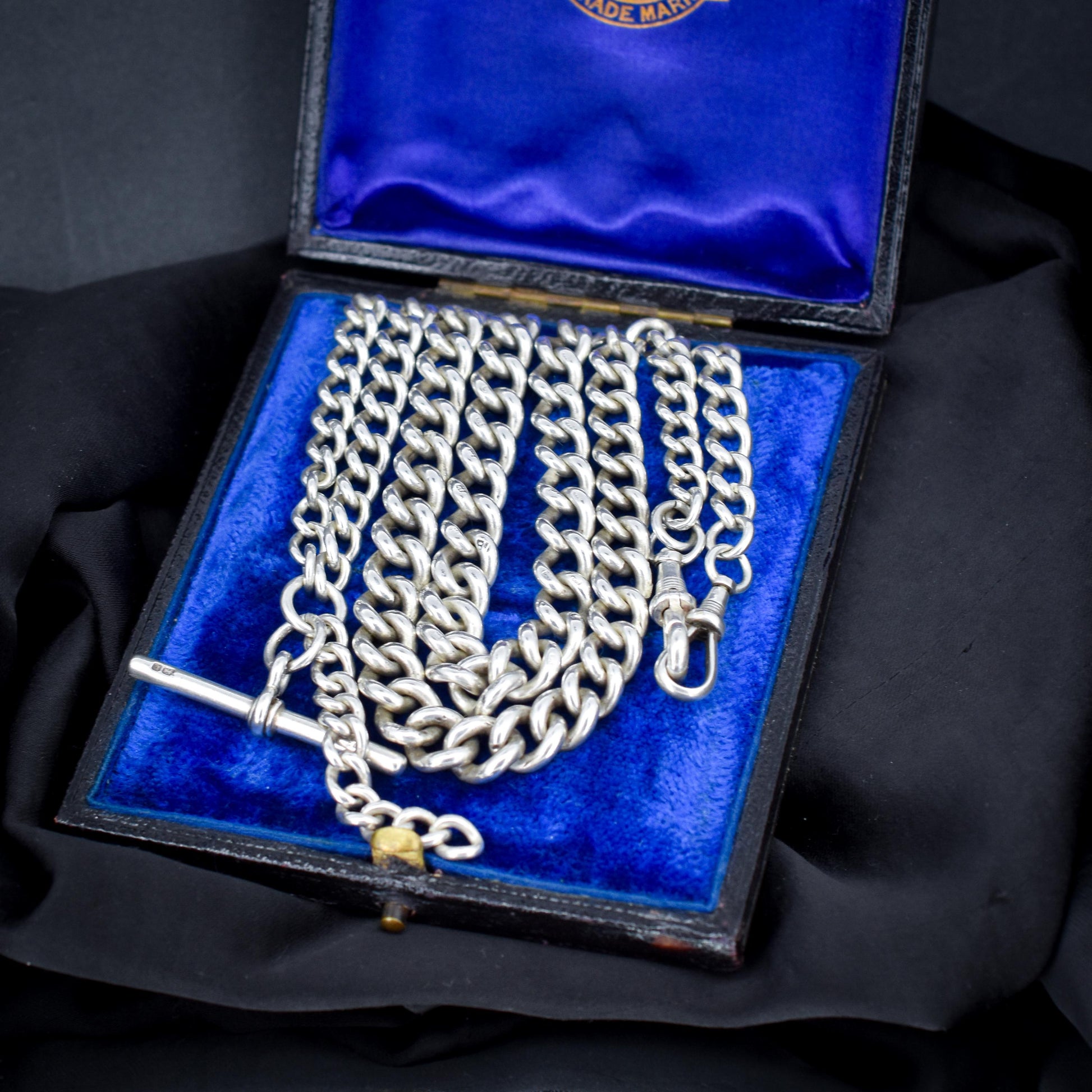 Antique 83g Sterling Silver Chunky Curb Link Albert Watch Chain Necklace – 25"