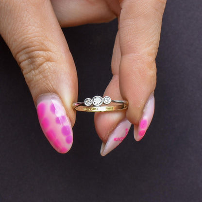 Antique Old Cut Diamond Bezel Set Three Stone 18ct Yellow Gold Ring