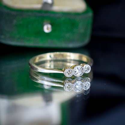 Antique Old Cut Diamond Bezel Set Three Stone 18ct Yellow Gold Ring