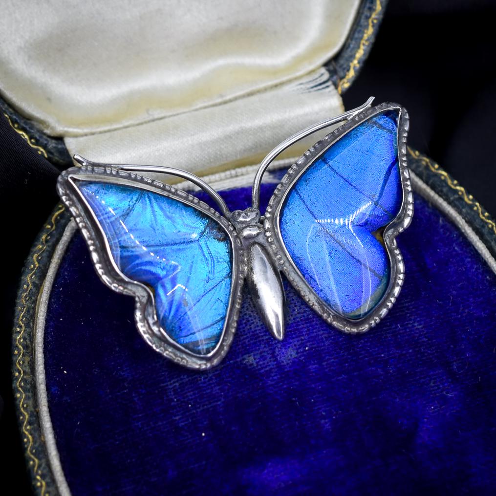 Antique Art Deco Sterling Silver Butterfly Wing Butterfly Brooch Pin