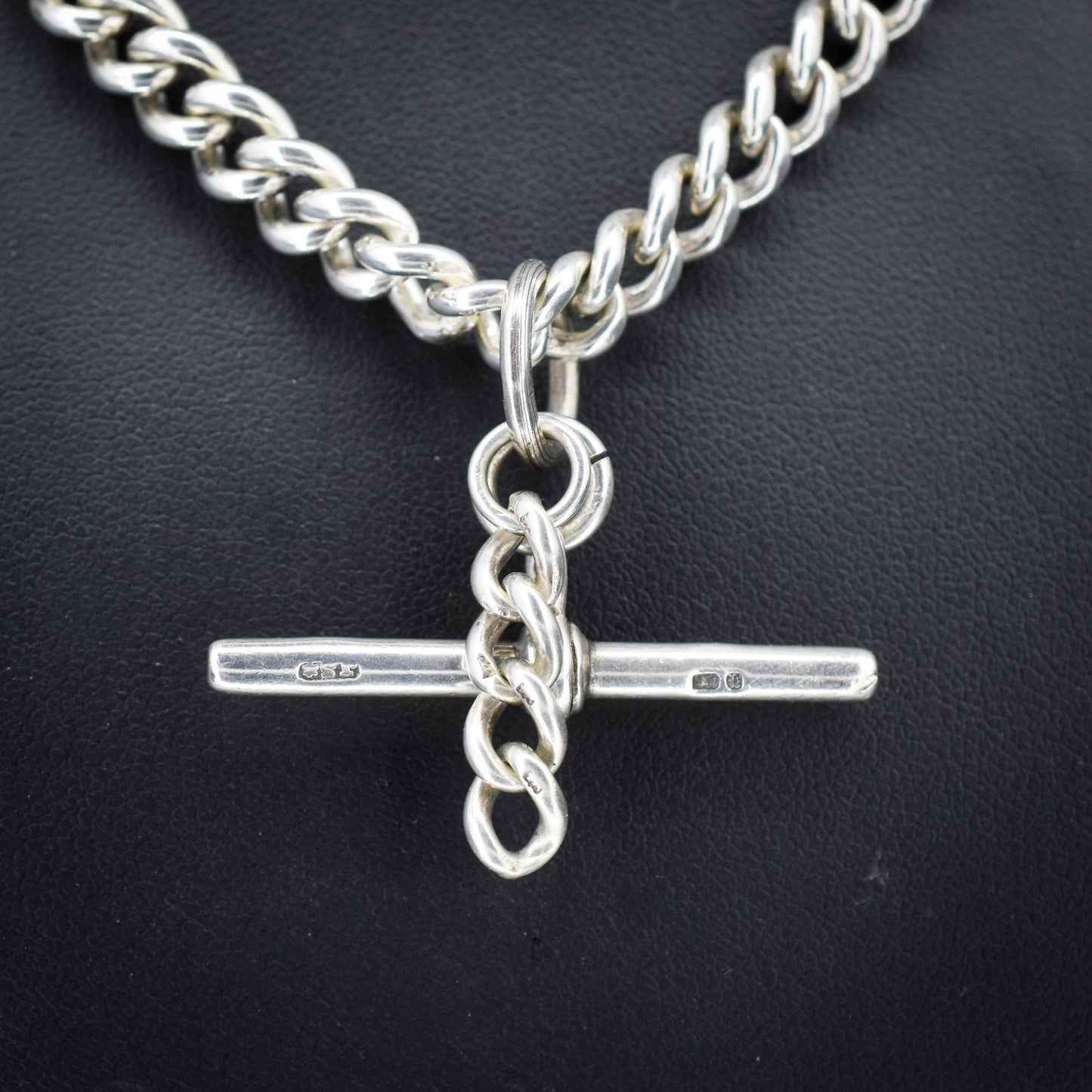 Antique 20.5" Sterling Silver Uniform Curb Link Chain Necklace with Double Dog Clip and T-bar