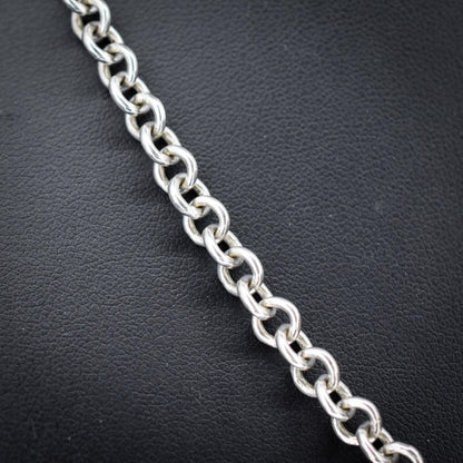 Vintage Sterling Silver Rolo Round Link Watch Chain Necklace with T-Bar and Dog Clips – 18"