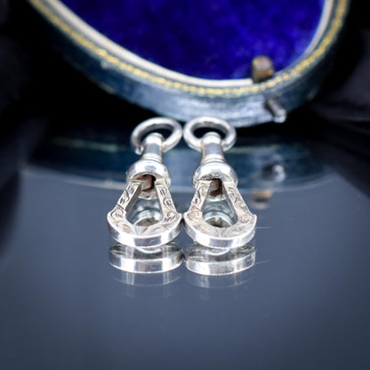 Antique Matching Pair of Sterling Silver Engraved Dog Clips
