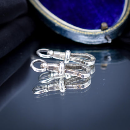 Antique Matching Pair of Sterling Silver Engraved Dog Clips