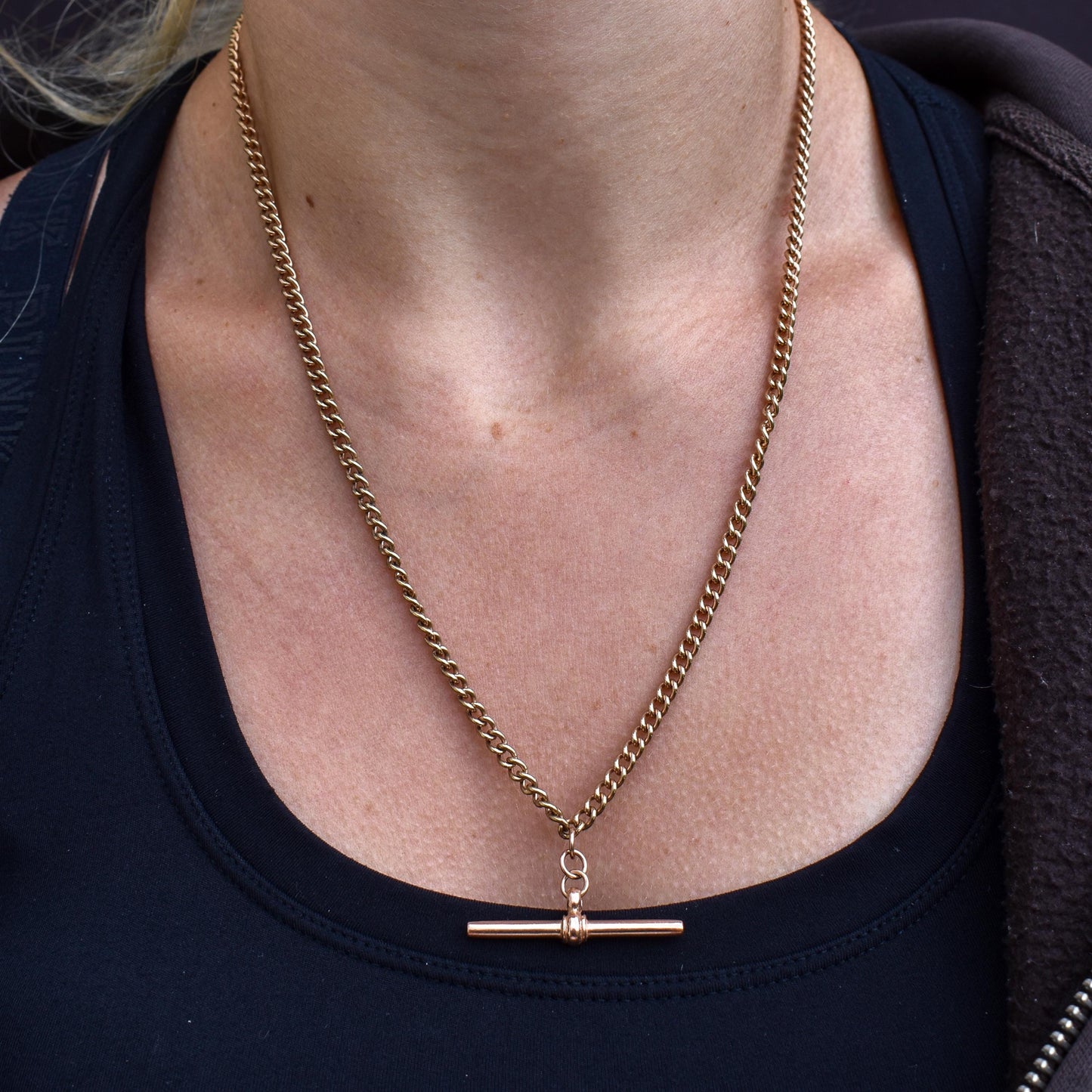 Vintage 20" 9ct Rose Gold Curb Link Double Albert Watch Chain Necklace