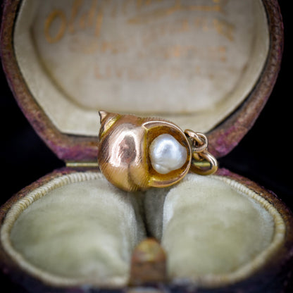 Antique 9ct Gold Pearl Shell Seashell Charm Pendant