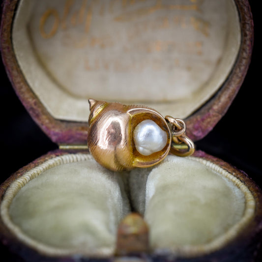 Antique 9ct Gold Pearl Shell Seashell Charm Pendant