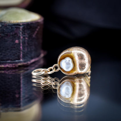 Antique 9ct Gold Pearl Shell Seashell Charm Pendant