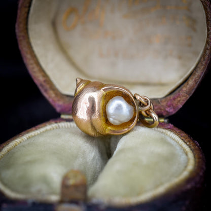 Antique 9ct Gold Pearl Shell Seashell Charm Pendant