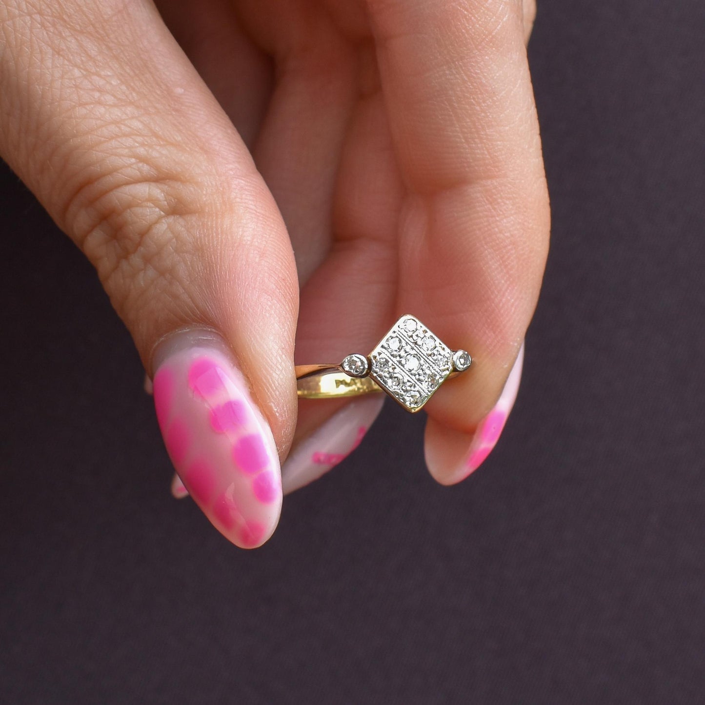 Antique Art Deco Diamond Square Cluster 18ct Yellow Gold and Platinum Ring