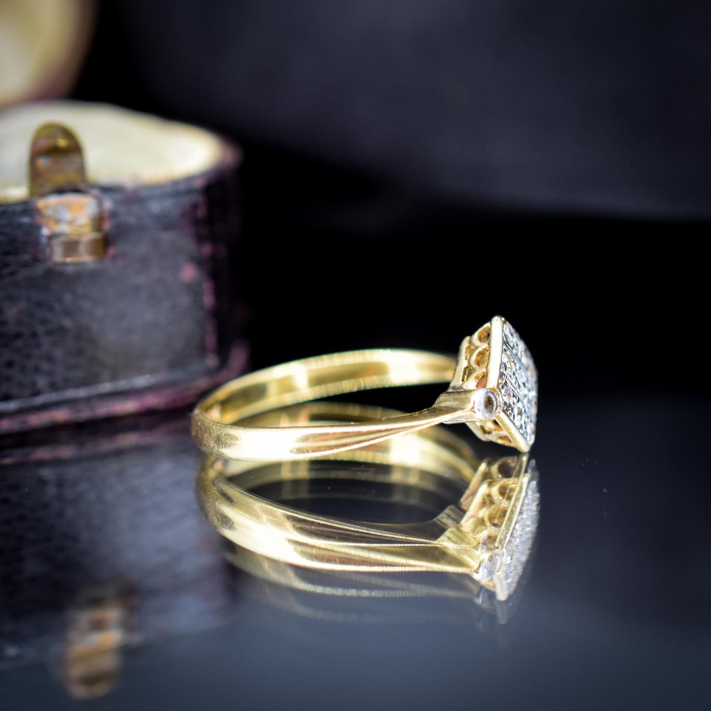 Antique Art Deco Diamond Square Cluster 18ct Yellow Gold and Platinum Ring