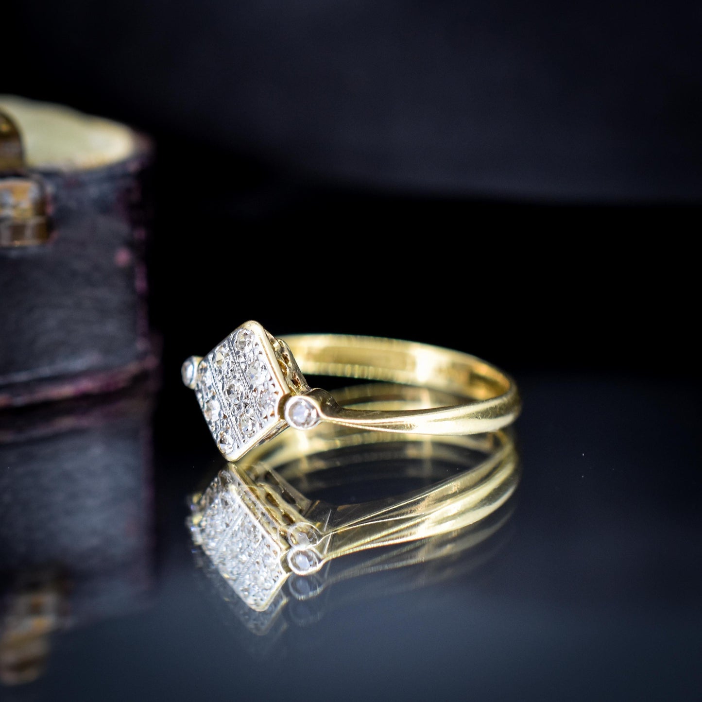 Antique Art Deco Diamond Square Cluster 18ct Yellow Gold and Platinum Ring