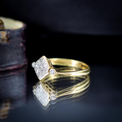 Antique Art Deco Diamond Square Cluster 18ct Yellow Gold and Platinum Ring