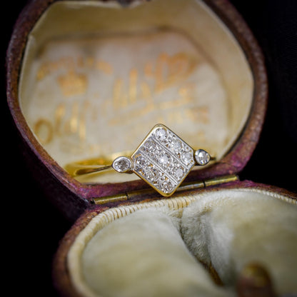 Antique Art Deco Diamond Square Cluster 18ct Yellow Gold and Platinum Ring